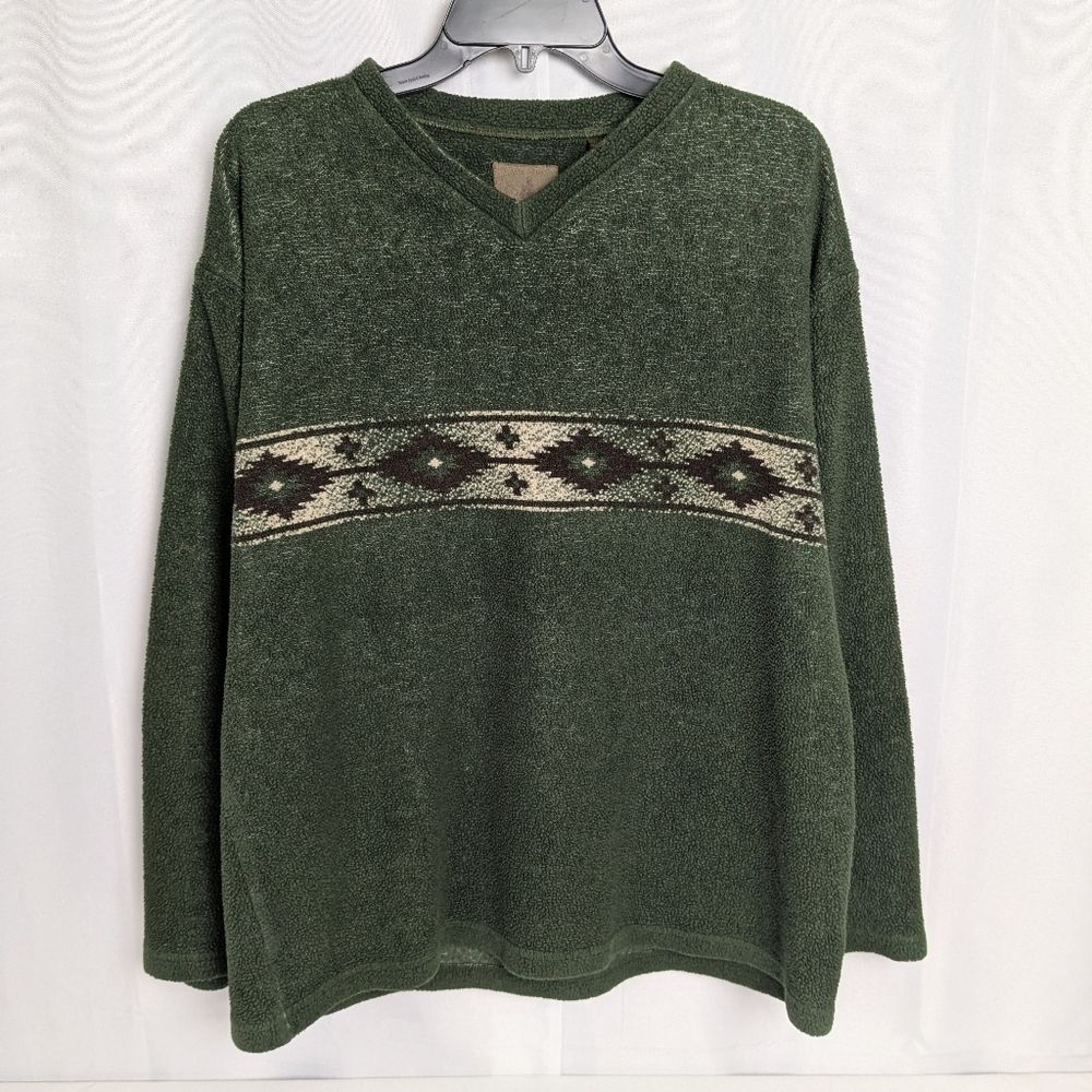 Vintage Fleece Distressed Aztec Western Pullover Sweater Men's Size Large